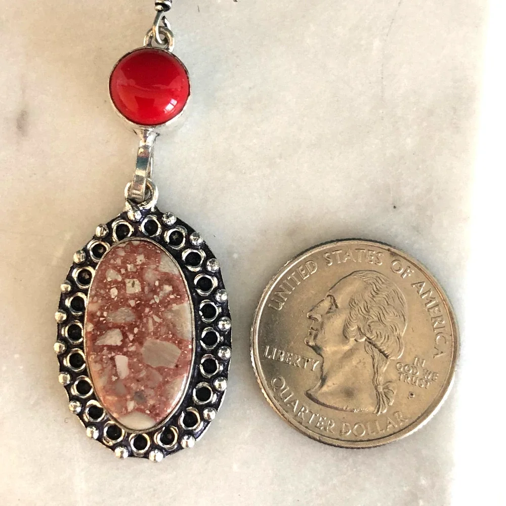 925 Sterling Norina Jasper & Red Coral Drop Dangle Earrings